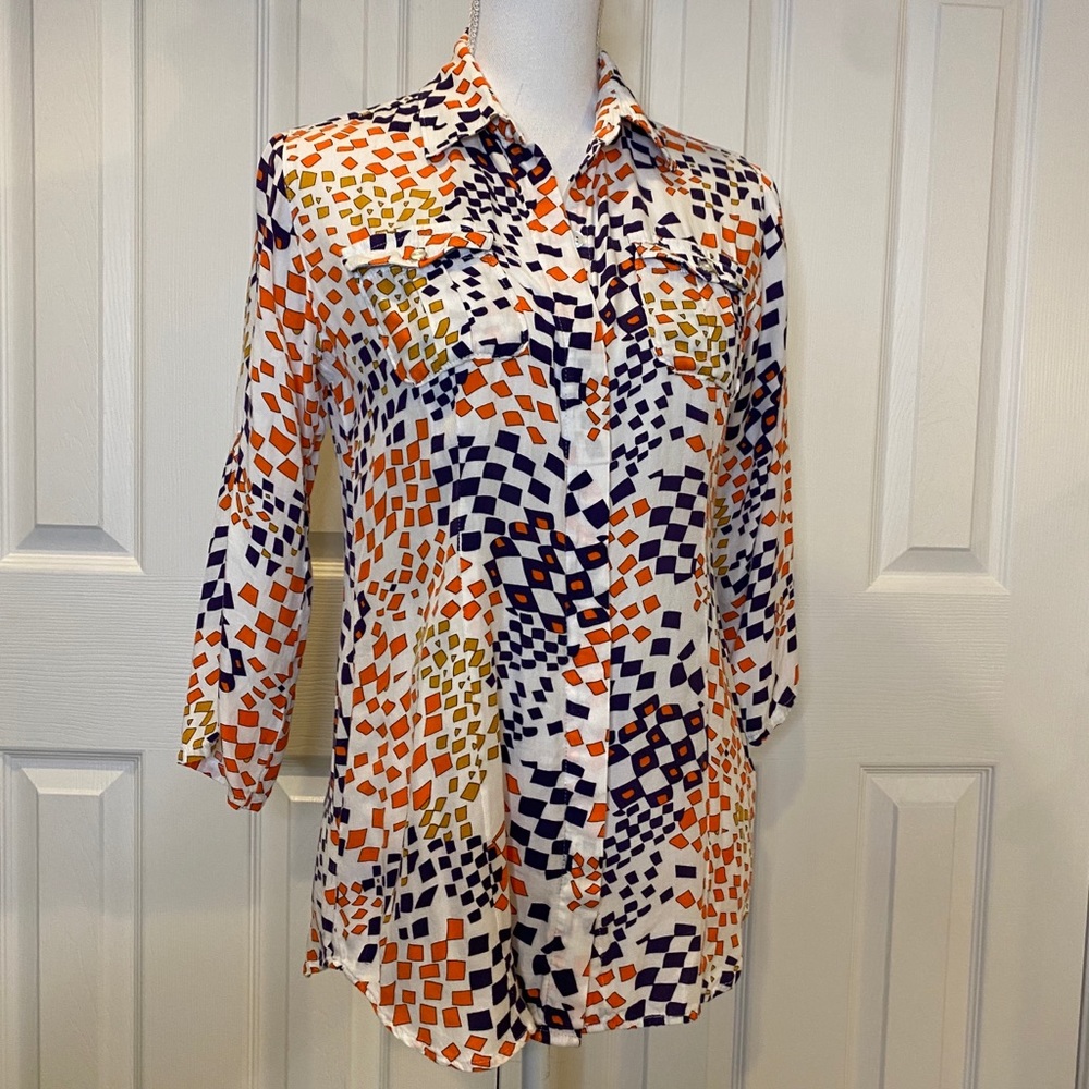Cabi Multi Color Button Up Blouse Size S - image 1